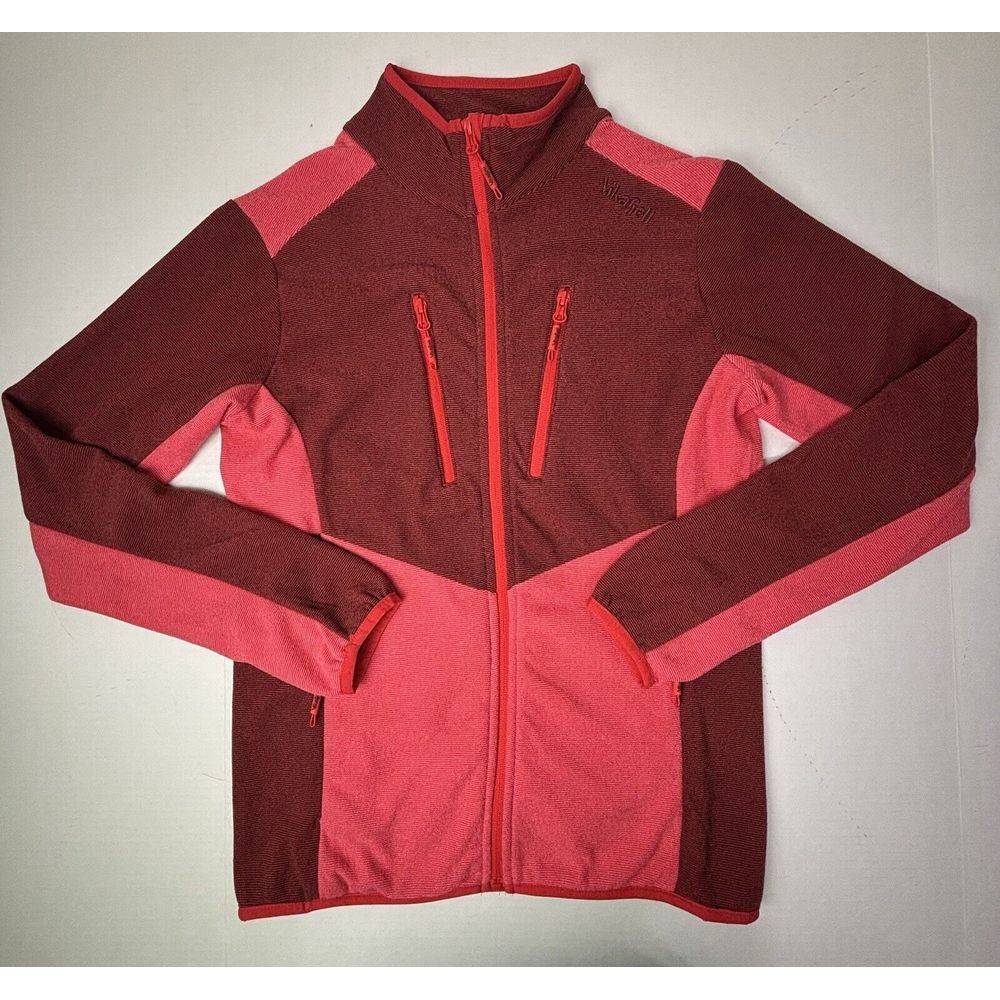 Vikafjell Fleece‎ Full Zip Fleece Jacket Womens Medium Pockets Logo Burgundy EUC